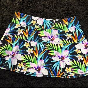 Floral Tropical Print Women’s Skirt - Black with Multicolor Flowers